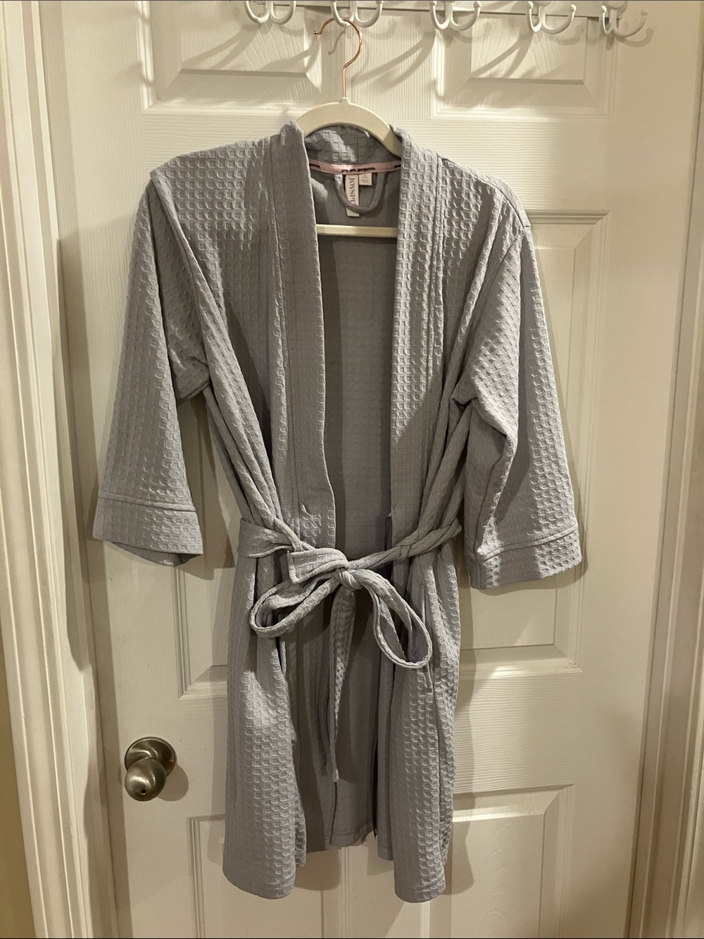 Light Gray Waffle Kimono Robe with Tie Belt - Women